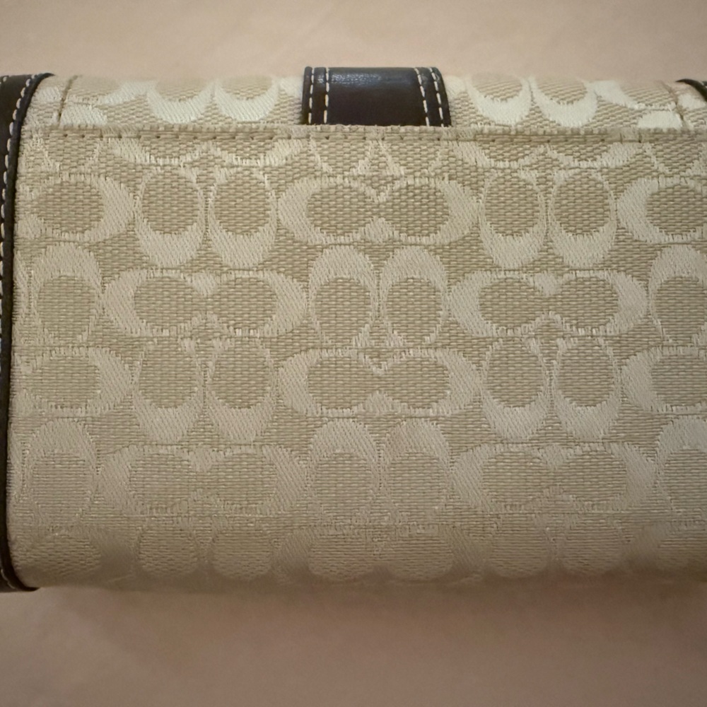 Coach Cream Signature Canvas Wallet with Dark Brown Trim - Picture 2 of 6